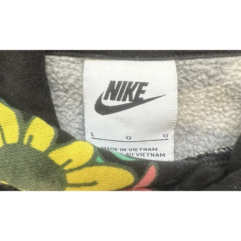 Nike Mens Sportswear Club Fleece Hoodie Trippy Toads Floral UFO Print Black L